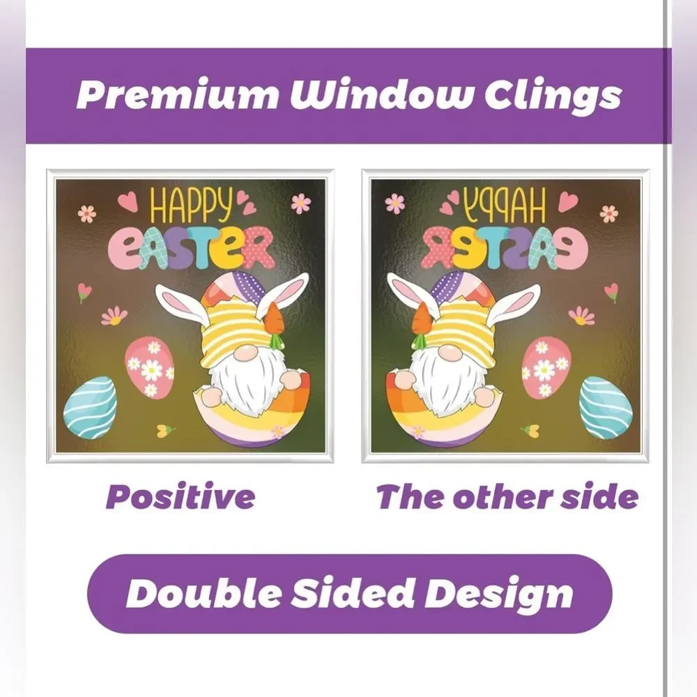 Gnome Easter Window Clings - 9 Sheets Stickers for Glass Windows NIP 2 set